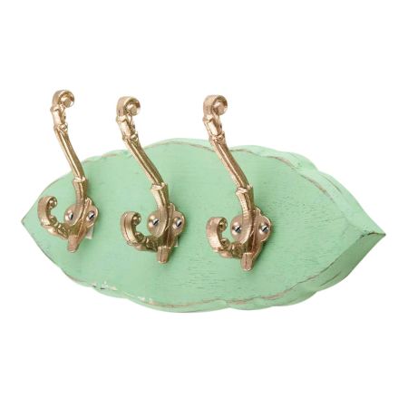 Green Golden Small Wall Wooden Iron Hooks